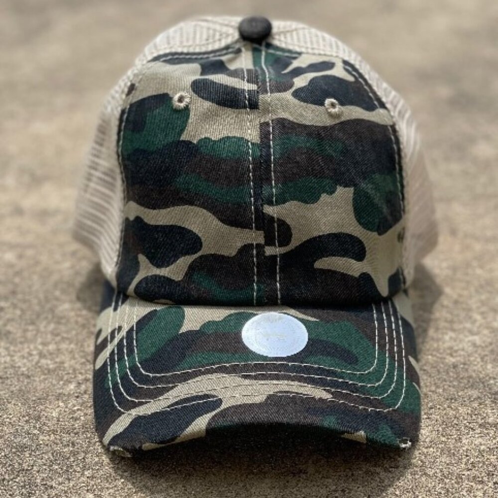 Crisscross Ponytail Camo Cap